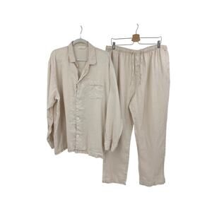 Noble Mount Womens Pajama Set Size 2X 100% linen Oatmeal Lounge wear
